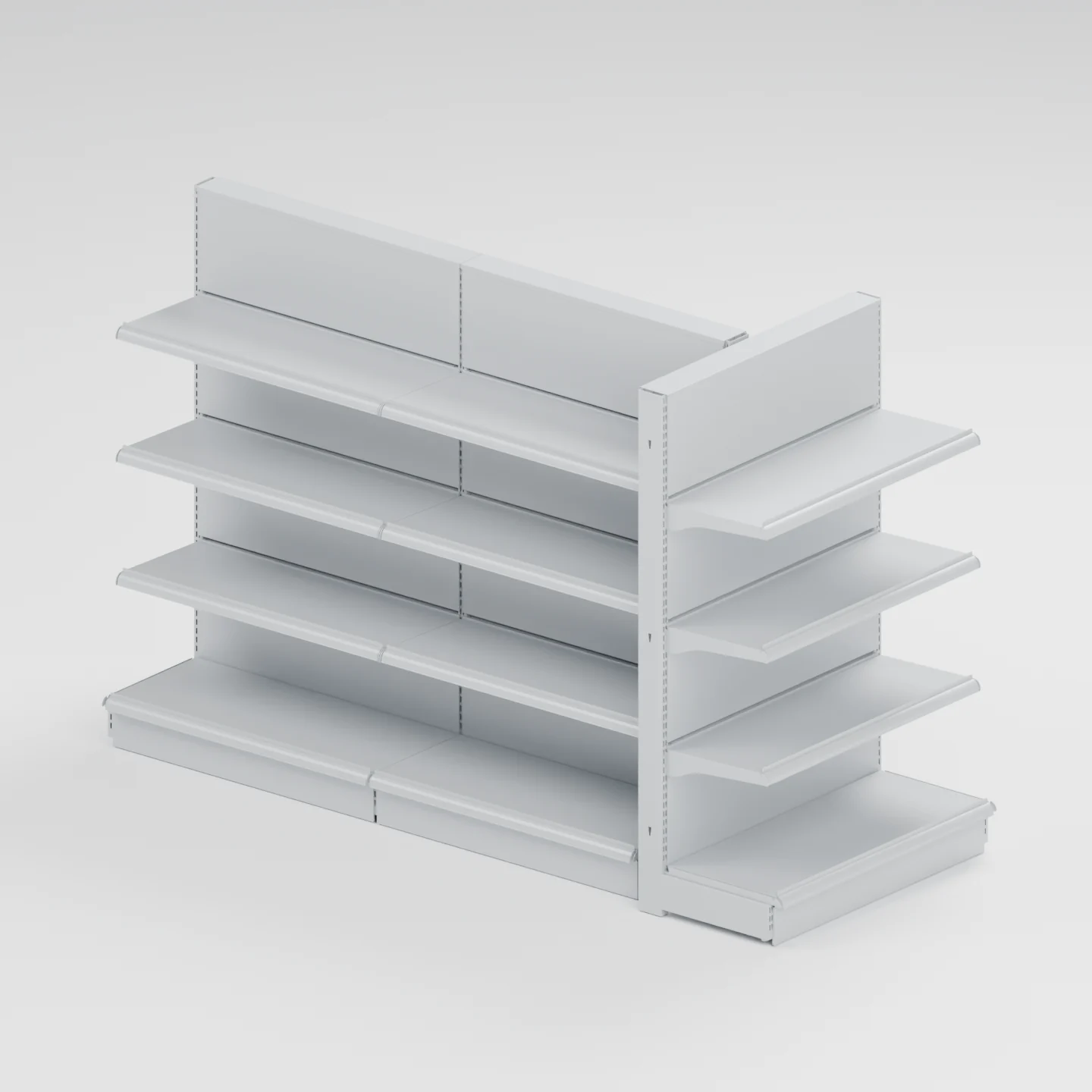 CAD arrangement showing a GR80C single-sided end-cap unit across the end of a two-bay double-sided main run